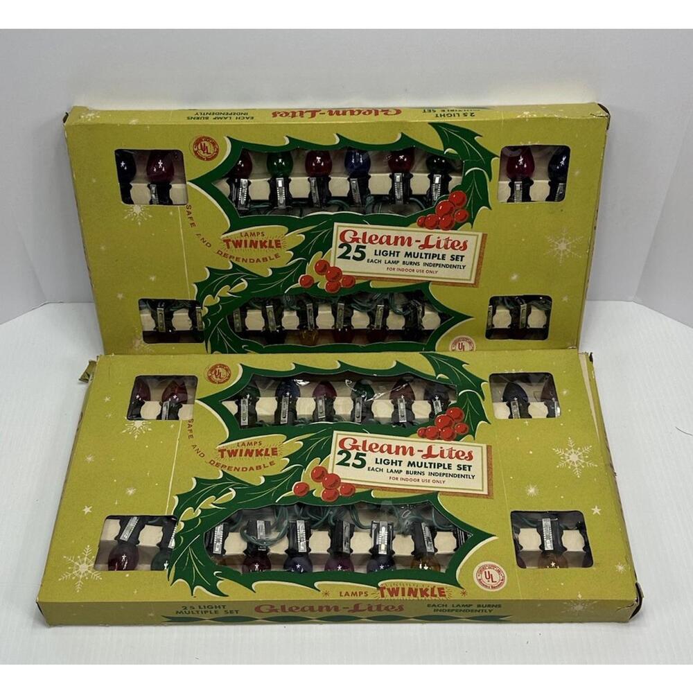 2 Vintage Sets Gleam Lites Twinkle Christmas 25 Lights‎ Indoor Blinking Forking